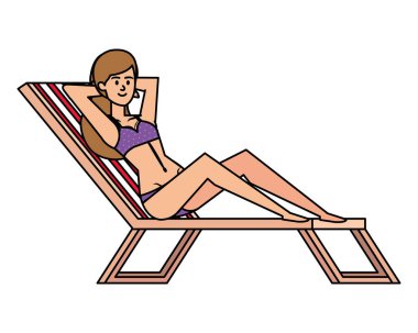 güzel kız swimsut avatar karakteri ile plaj sandalyesinde rahatlatıcı