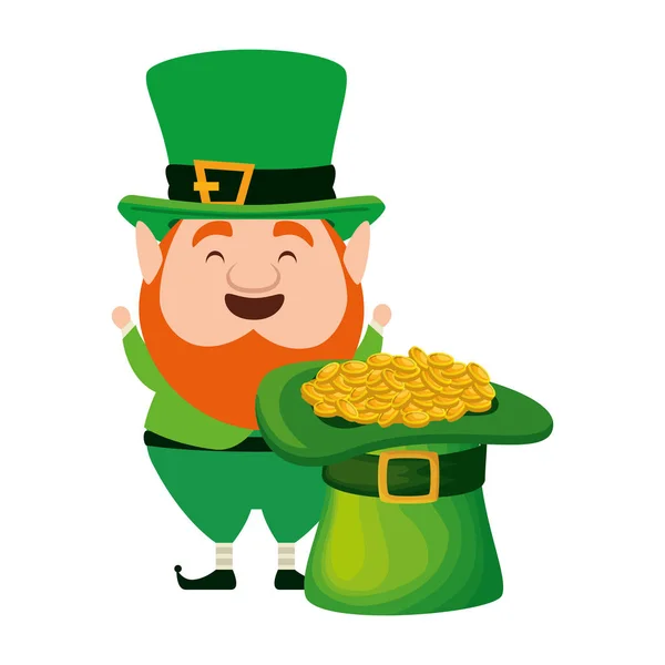 Leprechaun with hat and coins saint patrick — Stock Vector