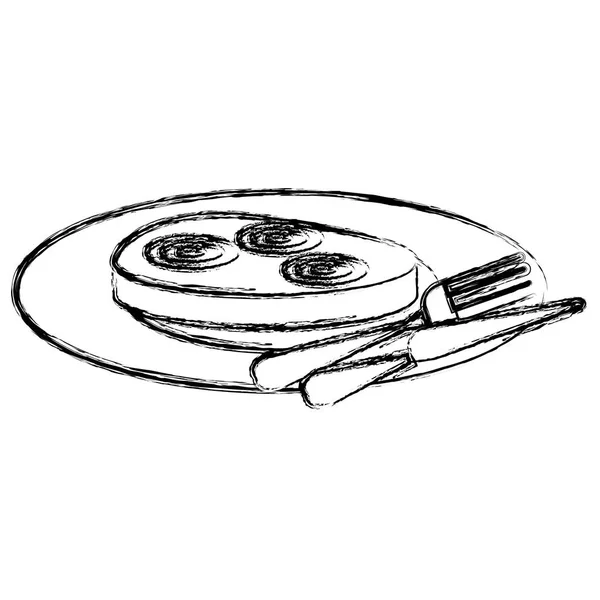 Délicieux jambon dans un plat avec des couverts — Image vectorielle