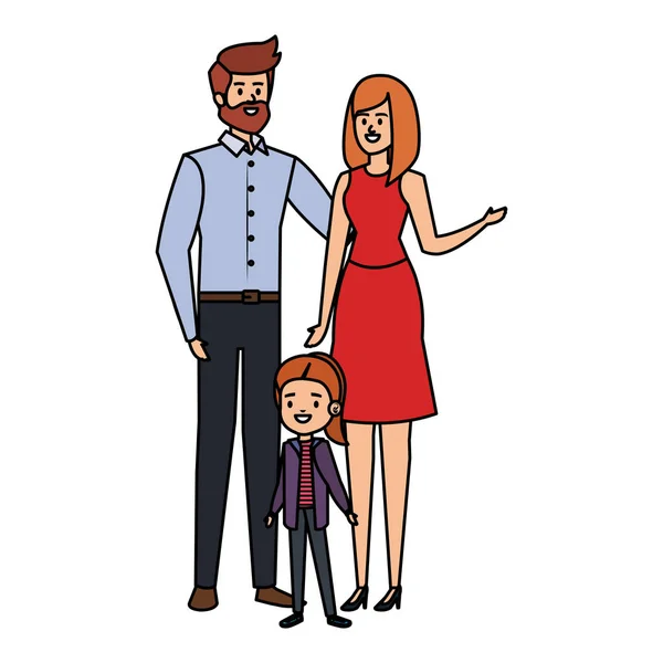 Adultos padres pareja con hija pequeña — Vector de stock