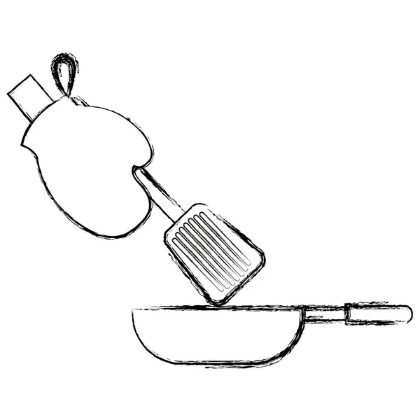 Guante cocina con sartén y espátula — Archivo Imágenes Vectoriales