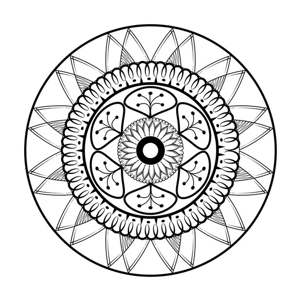 Mandala monocromática e circular — Vetor de Stock