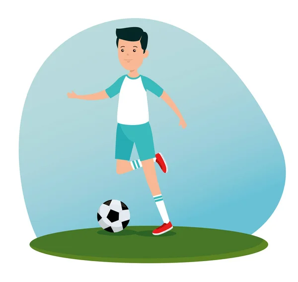 Chłopiec praktyce ćwiczenia piłka nożna — Wektor stockowy