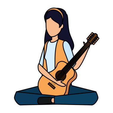 Gitar çalan genç bir kadın