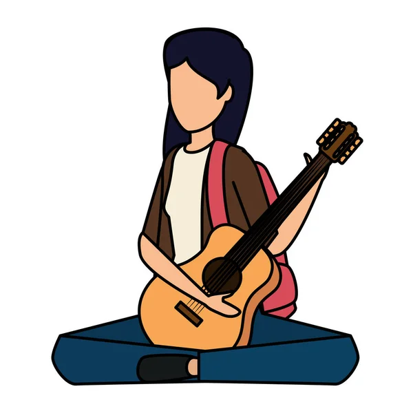 Jovem mulher tocando instrumento de guitarra —  Vetores de Stock