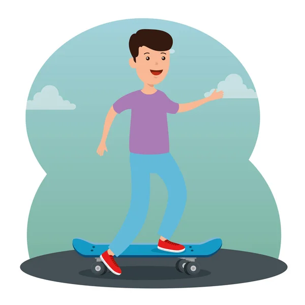 Glücklicher Junge, der mit Skateboard spielt — Stockvektor