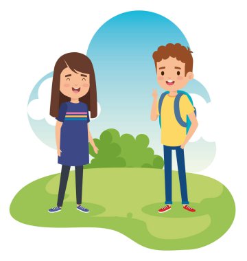 sırt çantası ve saç modeli ile güzel kız ve erkek