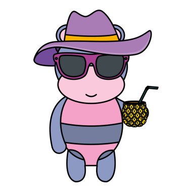 yaz şapka ve ananas kokteyl ile sevimli kadın su aygırı