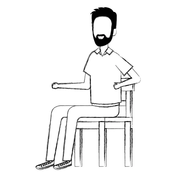 ひげを木の椅子に座った若い男 — ストックベクタ
