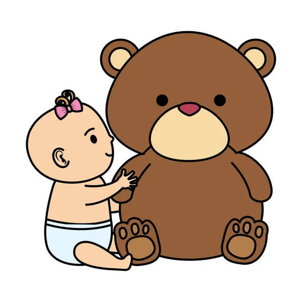 Linda niña con oso personaje de peluche — Archivo Imágenes Vectoriales