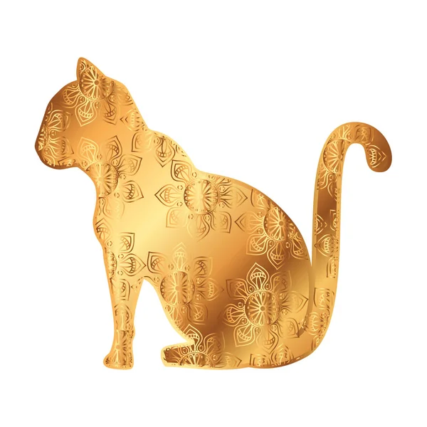 Golden cat with mandala pattern — Stock Vector