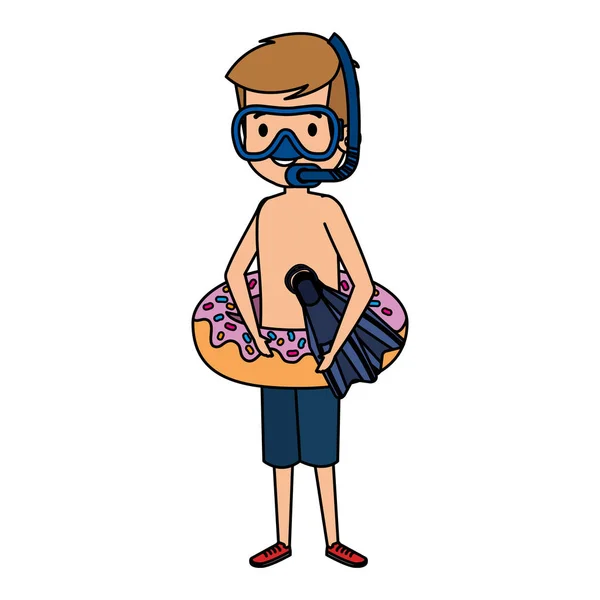 Donut şamandıra ve şnorkel ile sevimli küçük çocuk — Stok Vektör