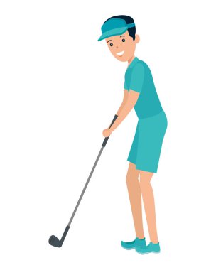 mutlu atletik çocuk golf pratik