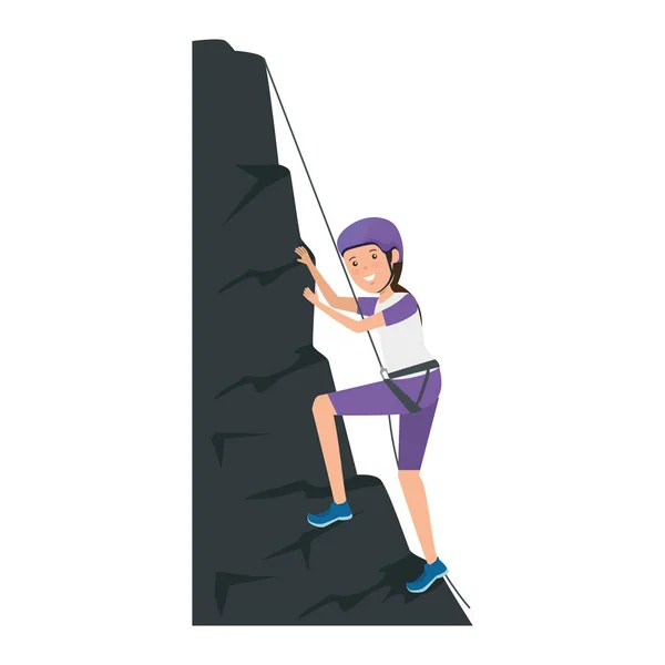 Woman climbing with rope character — Stock Vector