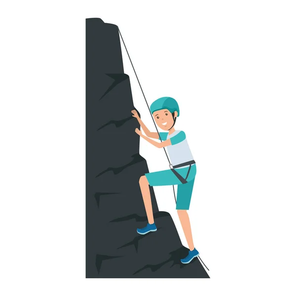 Hombre escalando con carácter de cuerda — Vector de stock