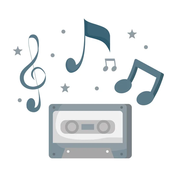 Gravação cassete de áudio com notas de música —  Vetores de Stock