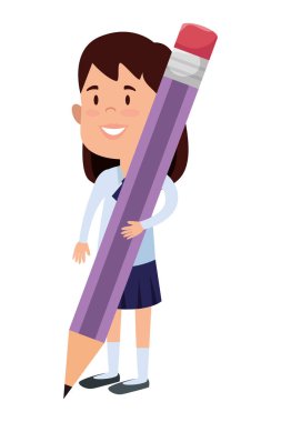 mutlu öğrenci kız kalemle yazma