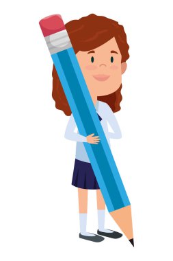 mutlu öğrenci kız kalemle yazma