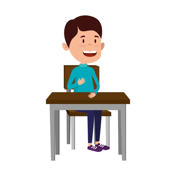 Happy student boy seated in school desk — Stock Vector