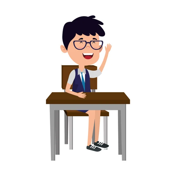 Šťastný student seděl na školním stole — Stockový vektor