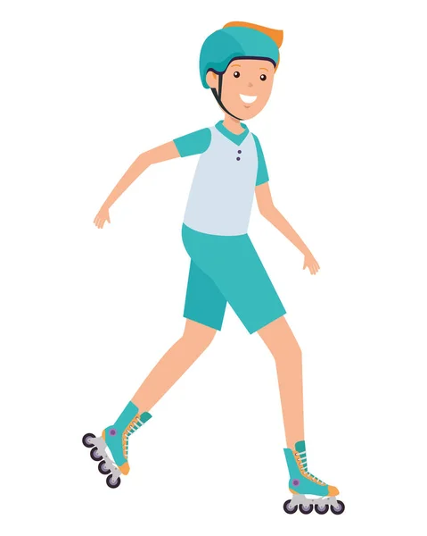 Niño atlético feliz en patines — Vector de stock