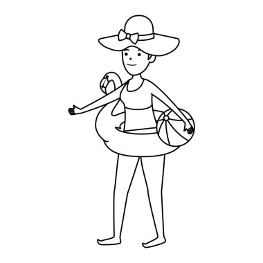 flaman şamandıra ve balon plaj oyuncak ile mutlu genç kız