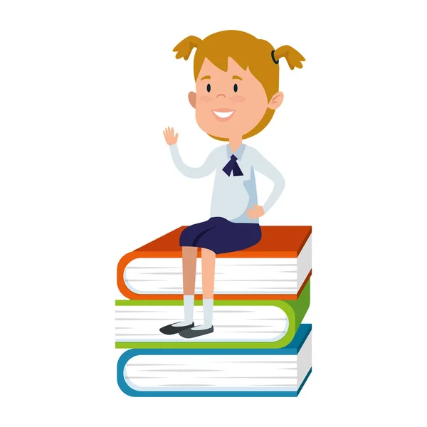 Mutlu öğrenci kız kazık ders kitapları oturmuş — Stok Vektör