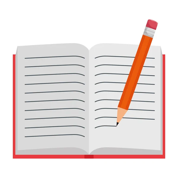 Tekstboek open met potlood schrijven — Stockvector
