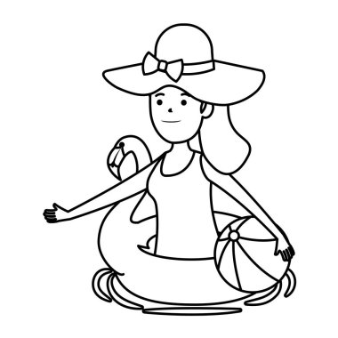 flaman şamandıra ve balon plaj oyuncak ile mutlu genç kız