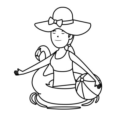 flaman şamandıra ve balon plaj oyuncak ile mutlu genç kız