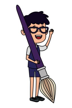 boya fırçası ile mutlu öğrenci çocuk