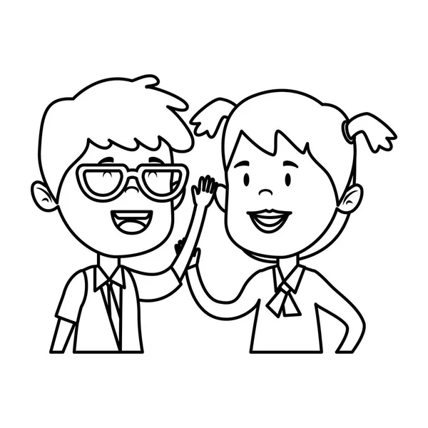 Happy little students couple characters — Stock Vector