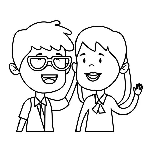 Happy little students couple characters — Stock Vector
