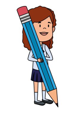 mutlu öğrenci kız kalemle yazma