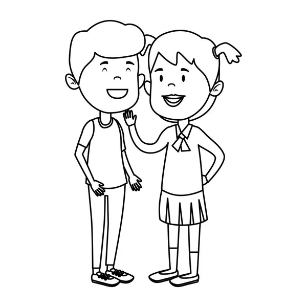 Heureux petits étudiants couple personnages — Image vectorielle