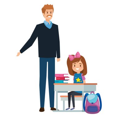 erkek öğretmen ile okul masasında öğrenci kız