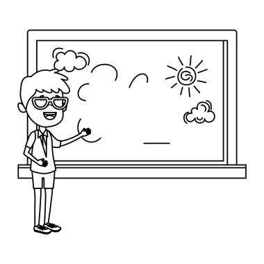 tebeşir tahtasında çizim mutlu öğrenci çocuk