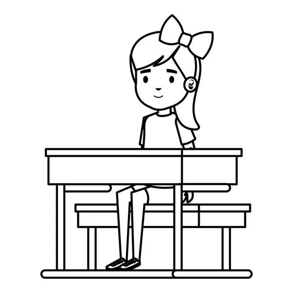 Szczęśliwy student dziewczyna siedzący w Szkoła biurko — Wektor stockowy