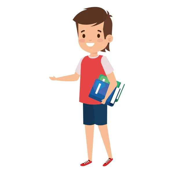 Ευτυχισμένο μαθητή αγόρι με τα βιβλία χαρακτήρα — Διανυσματικό Αρχείο