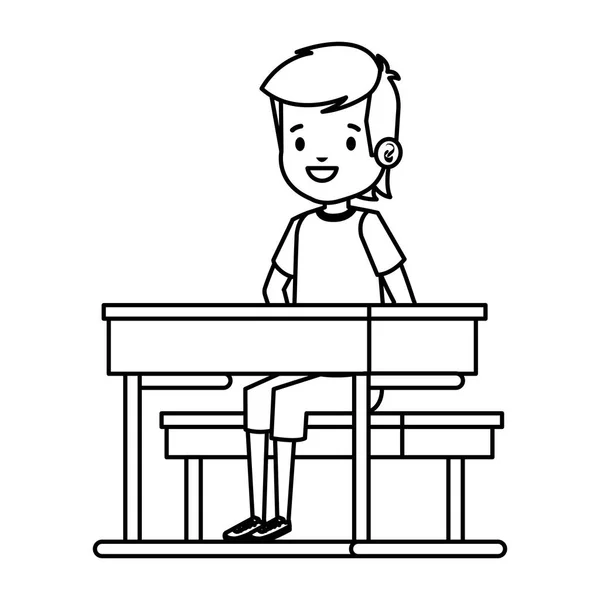 Happy student boy seated in school desk — Stock Vector