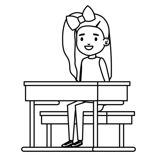 Happy student girl seated in school desk — Stock Vector