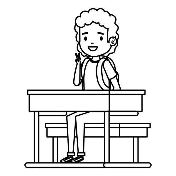 Heureux étudiant garçon assis dans le bureau de l'école — Image vectorielle
