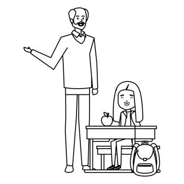 erkek öğretmen ile okul masasında öğrenci kız