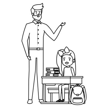 erkek öğretmen ile okul masasında öğrenci kız