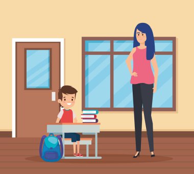 okul sahnesinde öğrenci erkek ile kadın öğretmen