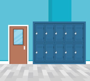 set of lockers in school corridor clipart