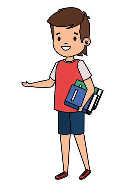 Happy student boy with books character — Stock Vector