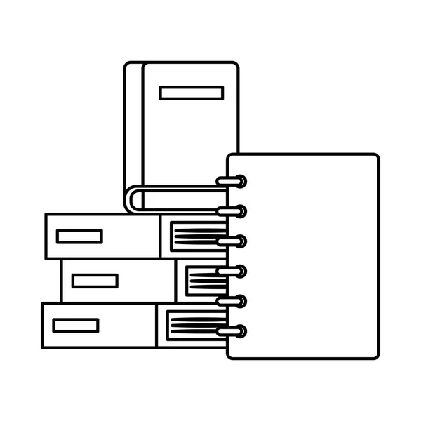 Cuaderno de la escuela y los libros de pila — Vector de stock