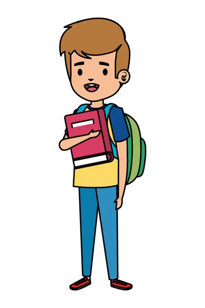 Happy student boy with schoolbag and books — Stock Vector