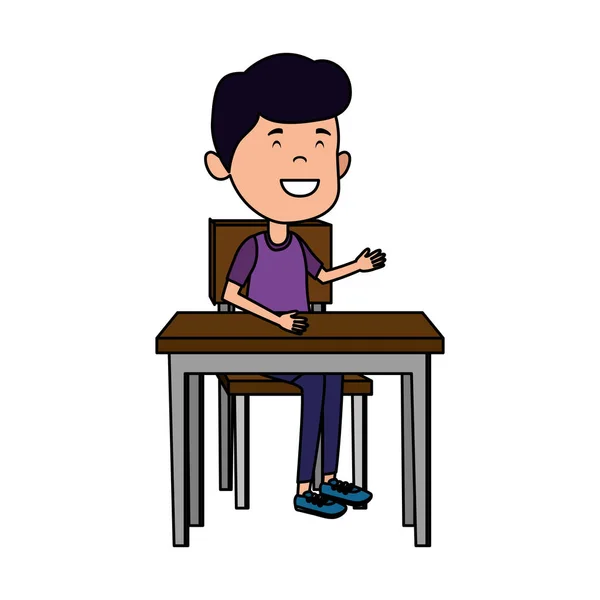 Feliz estudiante sentado en el escritorio de la escuela — Vector de stock